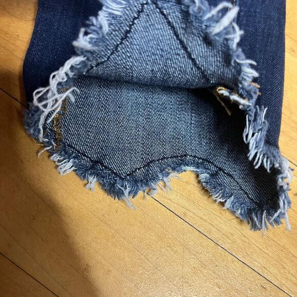Indigo Rein, Dark Blue Wash Jeans Shark Bite Raw Cut Ankle Junior Women’s 9 - Picture 9 of 12